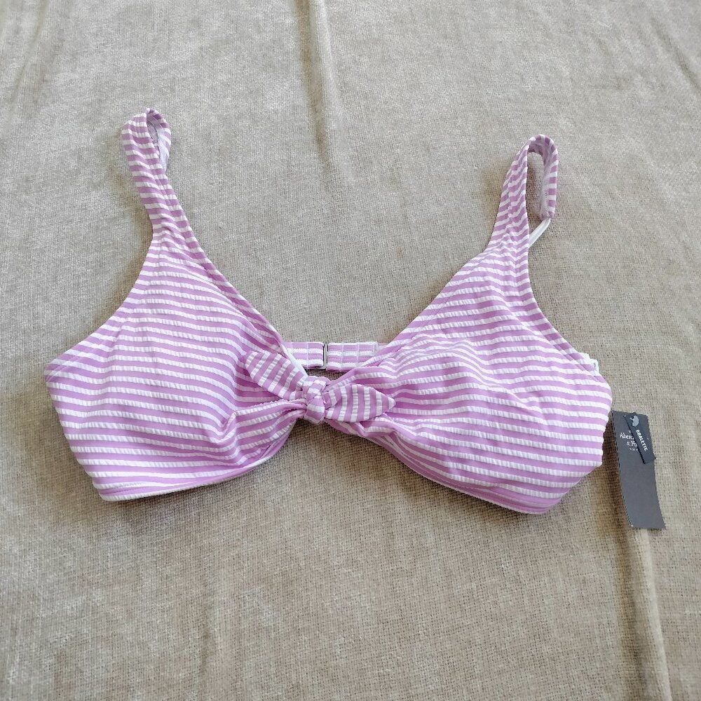 Abercrombie and Fitch Pink and White Striped Bikini Bralette Size XL NWT